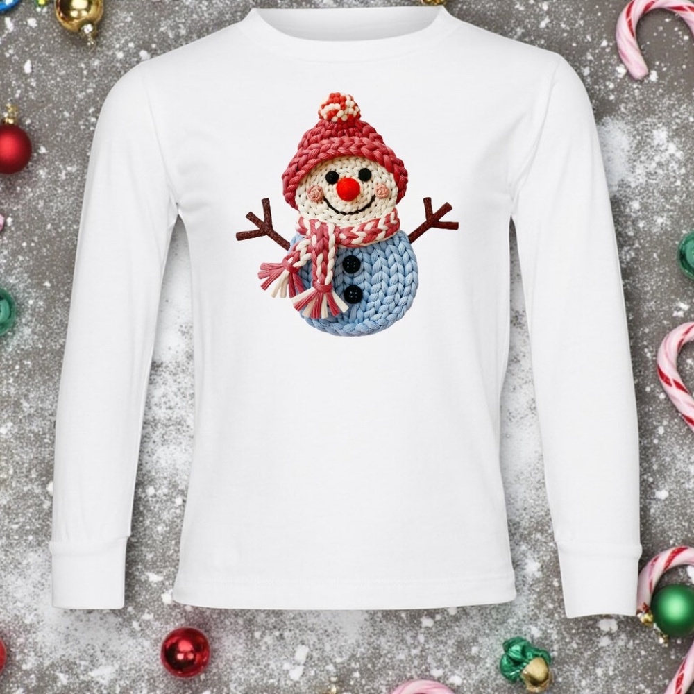 Christmas Faux Yarn Snowman T-shirt Long sleeve Girls  2T - XL Custom made